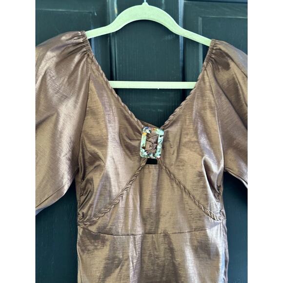NWT Hosbjerg Women's Brown Elora Buckle V-Neckline Mini Dress Size Small - Picture 8 of 16